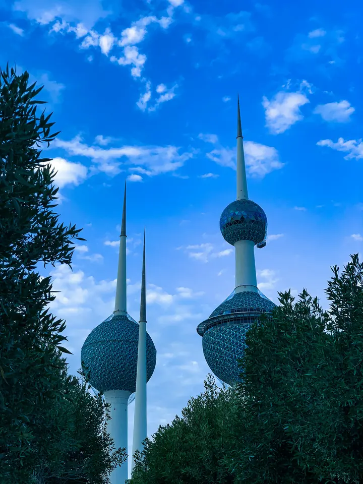 Kuwait Towers in Kuwait City under a blue sky