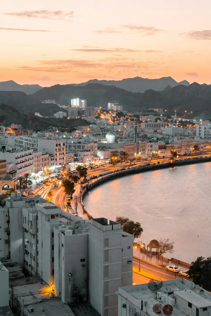 Muttrah Corniche in Muscat, Oman at dusk